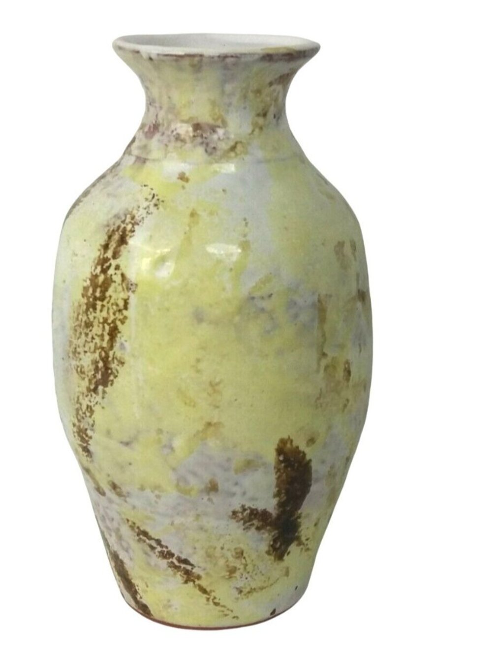 Vintage Bermuda Art Pottery Vase Abstract Design Brown Yellow White 7.5 in